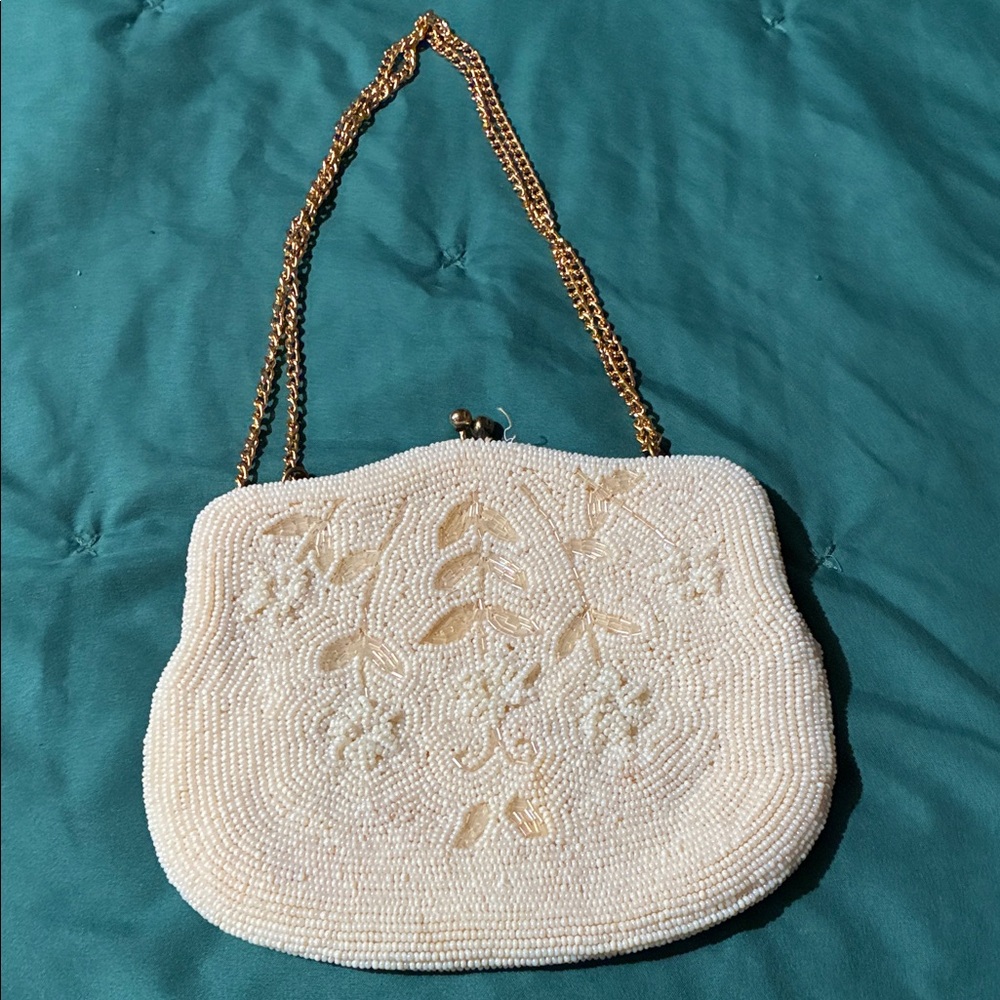 Elegant Cream Beaded Women's Bag